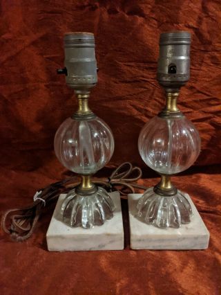 Set Of 2 Glass Lamps With Marble Base