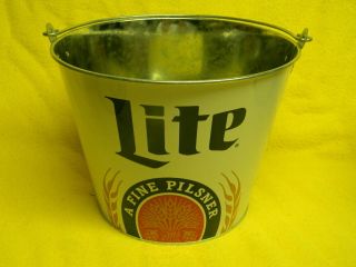 Miller Lite Beer Retro Label Metal Galvanized Tin Ice Bucket Cooler Wisc.