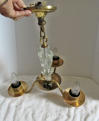 Vintage Brass 3 Arm 15 Inch Chandelier With Glass Like Decor