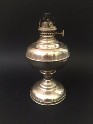 Old Antique Miller O Vestal Oil Lamp Made In Usa Nickel Plated Restore