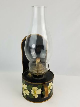 Hand Painted Metal Oil Kerosene Lamp / Lantern Signed Lee Diggs White Flowers