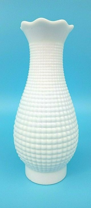 Vintage Hurricane Chimney Shade Light Lamp Milk Glass Corn Row Hobnail Oil 3 "