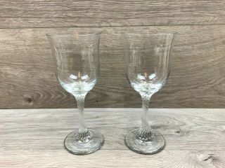 2 X Large Vintage Twisted Stem Wine Glasses / Goblets