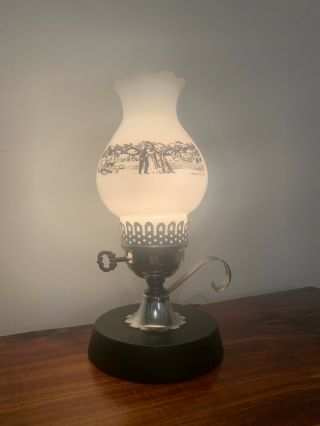 Vintage Currier And Ives White Milk Glass Electric Lamp