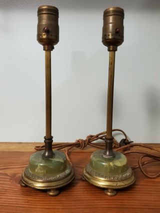 Vintage Pair Set Of 2 Jade Stick Table Lamps Not