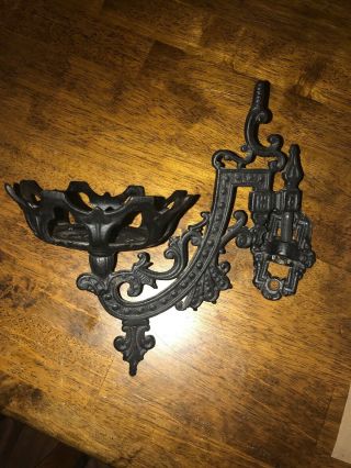 Vtg J M 12 A Cast Iron Swing Arm Wall Mount Oil Lamp Holder Ornate Sconce (a - 49)