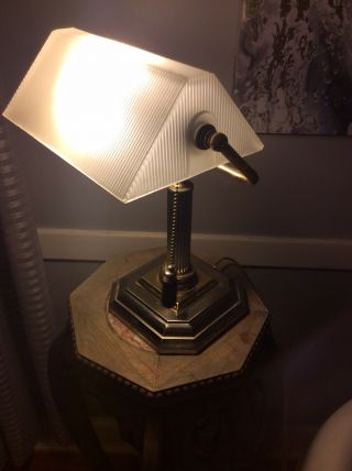 Vintage Bankers Lawyers Student Desk Lamp W/ Frosted Glass Shade