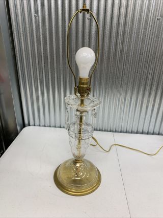 Antique Vintage Brass Glass Crystal Table Lamp Bedside Lamp Lovely