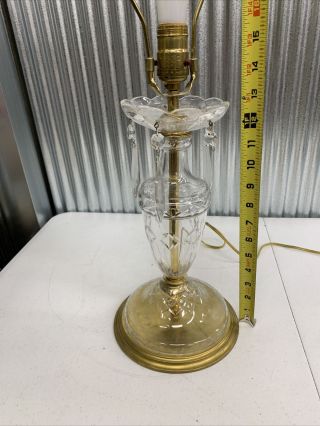 Antique Vintage Brass Glass Crystal Table Lamp Bedside Lamp Lovely 3