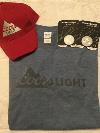 Coors Light Mens T - Shirt,  Hat And 2 Pops Phone Grips All