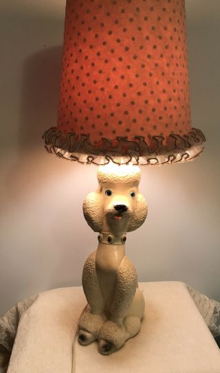1950s Mid - Century Vintage Poodle Lamp With Shade 17.  5 " Tall Dog