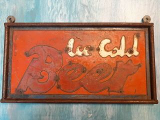 Vintage Metal Ice Cold Beer Sign,  Perfect For A Man Cave