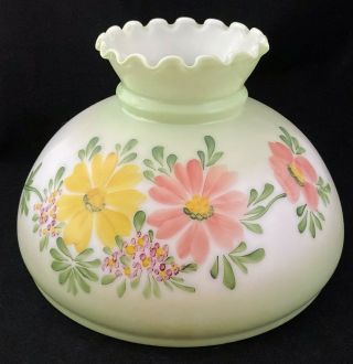 Vintage Gwtw Hurricane Lamp Shade Hand Painted Floral Milk Glass 10 " Fitter