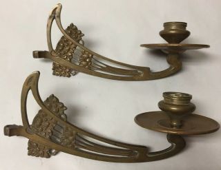 Antique Art Nouveau Brass Or Bronze Wall Sconce Candle Holders