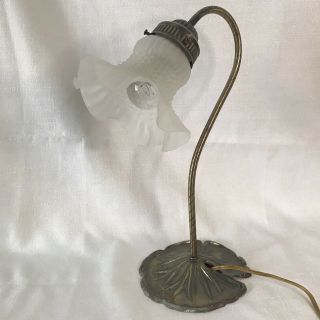 Vintage Brass Gooseneck Tulip Table Lamp With Glass