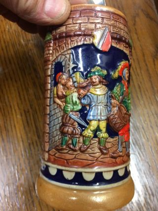 Vintage Gerz Beer Stein With Lid Made In West Germany 3 Men 1 Woman Castle Walls