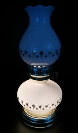 Vintage Hurricane Lamp 3 Way Dual Light White Gold Starburst Milk Glass Retro