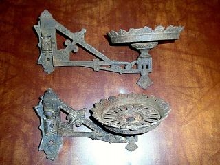 2 Antique Ornate Cast Iron Wall Bracket Holders For Oil Lamps