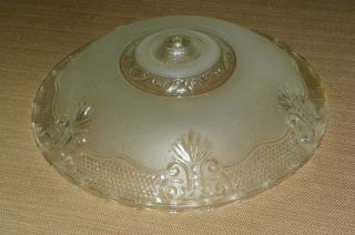 Vintage 14 " Art Deco Clear Frosted Pressed Glass Ceiling Light Shade/cover