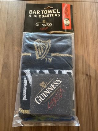 Guinness Bar Towel & 10 Coasters Made In Dublin Ireland Shamrock Gift Company ☘️