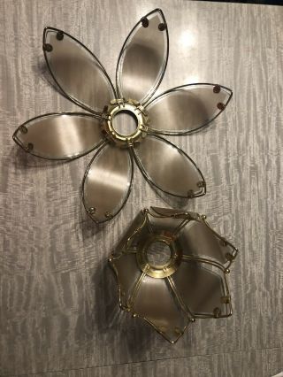 Vintage Mcm Lotus Flower Lamp Replacement Petal Metal Frame Glass 2pc
