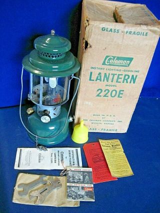 Vintage Coleman 220e Lantern Dated 11/55 Box,  Funnel,  Wrenches