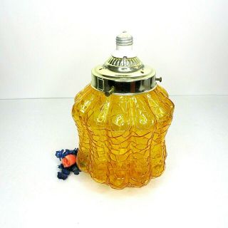 Mid Century Amber Crackle Glass Globe Shade Vintage Light