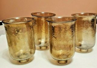 Vintage Set Of Four Gold Iridescent Hurricane Glass Shades