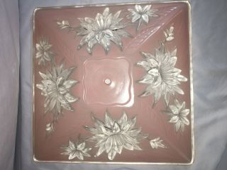 Vintage Art Deco Square Frosted Pink Leaded Glass Ceiling Light Shade 14 in 2
