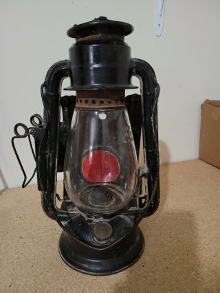 Antique Vintage Dietz Junior Wagon Lamp Lantern With Red Tail Light Lens