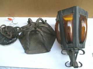 Vintage Wrought Iron Electric Hanging Lantern Lamp Bubble Glass Repair Or Parts