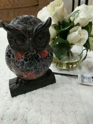 Tiffany Style Mosaic Stained Glass Owl Night Light Table Lamp 6.  5 " Euc