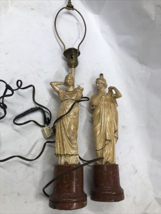 Borghese Lamps Two 2 Set Plaster French Woman Vintage Lights