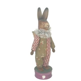 Vintage Easter Bunny Rabbit Papier Mache Candy Container Dressed On Purple Box