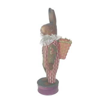 Vintage Easter Bunny Rabbit Papier Mache Candy Container Dressed On Purple Box 3