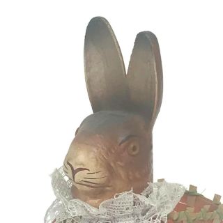 Vintage Easter Bunny Rabbit Papier Mache Candy Container Dressed On Purple Box 4
