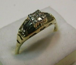 Antique Art Deco 14k Yellow W/white Gold.  03 Ct Diamond Wedding Ring Sz 6 1/4