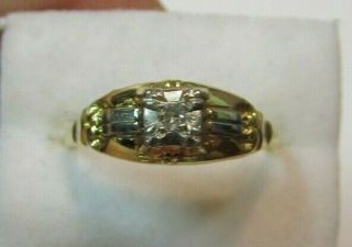 Antique Art Deco 14K Yellow w/White Gold.  03 ct Diamond Wedding Ring Sz 6 1/4 2
