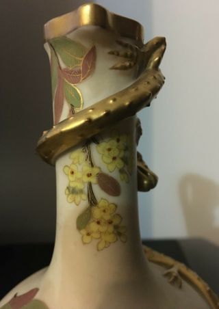 Antique 1888 Royal Worcester Golden Salamander Handle Porcelain Ewer 3