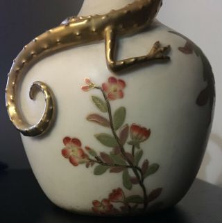 Antique 1888 Royal Worcester Golden Salamander Handle Porcelain Ewer 4