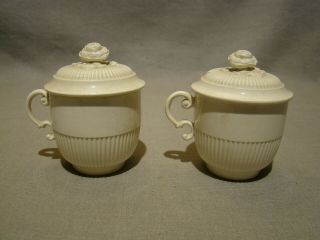 Rare 18th Century Wedgwood Rose Finial Creamware Covered Cups 1760 - 1800