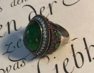 Vintage Sterling White Sapphire Ruby Emerald Ring