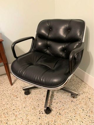 Vintage Mid Century Charles Pollock For Knoll Executive Black Leather Chair