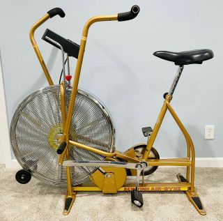 Vintage Gold Schwinn Airdyne Exercise Bike W/ergometer And Wind Guard -