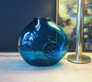 Vintage Mid Century Modern Studio Art Glass Blue Wayne Husted Blenko Vase