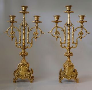 19th Century Antique French Rococo Baroque Ormolu Gilt Bronze/brass Candelabras