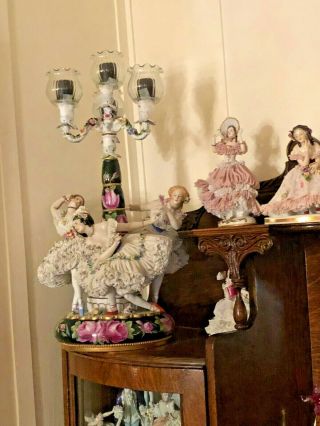 23 " Dresden,  Lace,  Collectible,  Volkstedt,  Victorian,  Ballet,  Candleabra,  Art - Deco Lamp