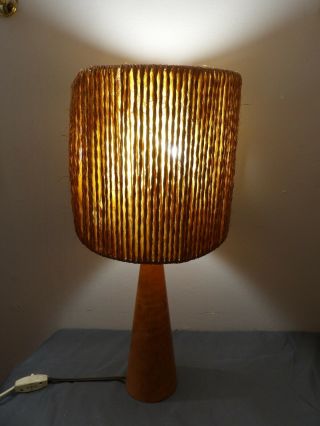 Vtg Mid Century Danish Modern Maple Jute Lamp 20 