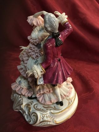 Muller Volkstedt Dresden Lace Figurine Large Rare Dancing Couple 8” 2