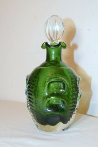 Antique Hand Blown Murano Italian Green Clear Art Studio Glass Decanter Bottle